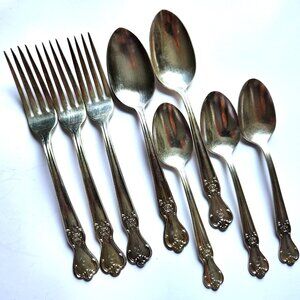 Old Company Plate Signature Rose Flatware Lot of 8 Silver Plate 'R' Monogrammed